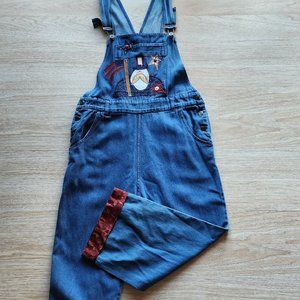 Vintage PTNY Embroidered Denim Overalls Cottage Adjustable Straps Blue Cotton